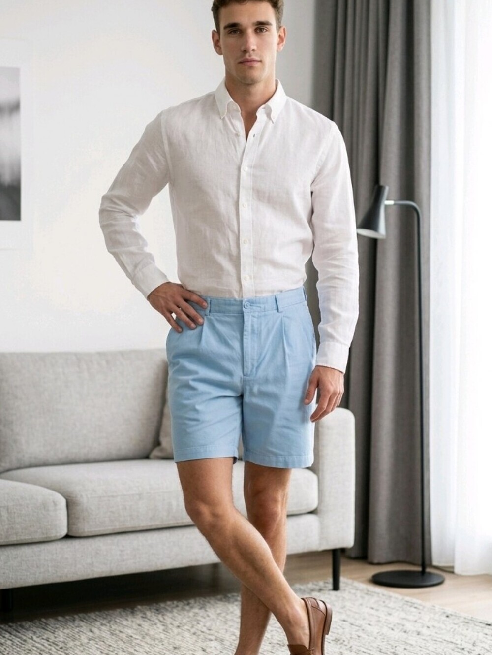 Lands‎ End Mens 42 Blue Shorts Traditional Fit Pleated 100% Cotton COMFORT Waist